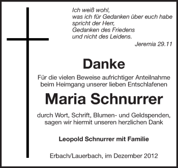 Traueranzeige von Maria Schnurrer von Odenwälder Echo