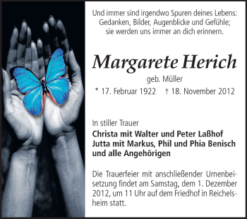 Traueranzeige von Margarete Herich von Odenwälder Echo