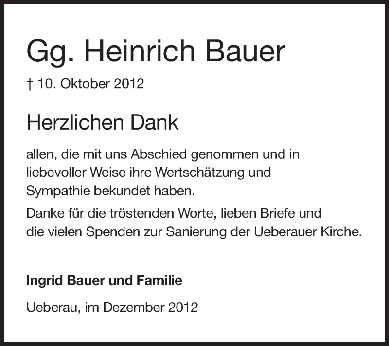  Traueranzeige für Heinrich Bauer vom 01.12.2012 aus Echo-Zeitungen (Gesamtausgabe)