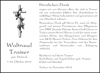 Traueranzeige von Waltraud Traiser von Rüsselsheimer Echo, Groß-Gerauer-Echo, Ried Echo