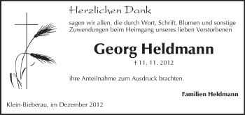 Traueranzeige von Georg Heldmann von Echo-Zeitungen (Gesamtausgabe)