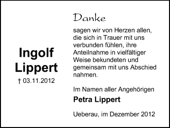 Traueranzeige von Ingolf Lippert von Echo-Zeitungen (Gesamtausgabe)