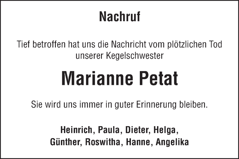  Traueranzeige für Marianne Petat vom 30.11.2012 aus Rüsselsheimer Echo, Groß-Gerauer-Echo, Ried Echo