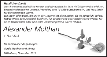Traueranzeige von Alexander Molthan von Rüsselsheimer Echo, Groß-Gerauer-Echo, Ried Echo