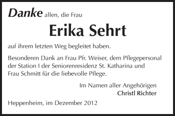 Traueranzeige von Erika Sehrt von Starkenburger Echo