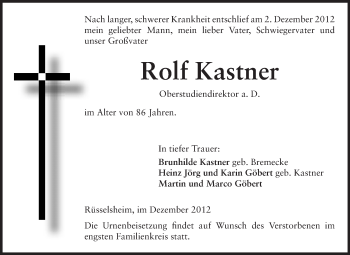 Traueranzeige von Rolf Kastner von Rüsselsheimer Echo, Groß-Gerauer-Echo, Ried Echo