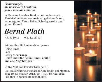 Traueranzeige von Bernd Plath von Echo-Zeitungen (Gesamtausgabe)