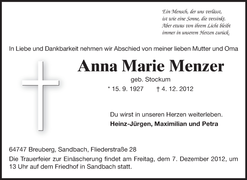  Traueranzeige für Heinz-Jürgen Menzer vom 06.12.2012 aus Odenwälder Echo