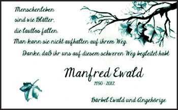 Traueranzeige von Manfred Ewald von Odenwälder Echo