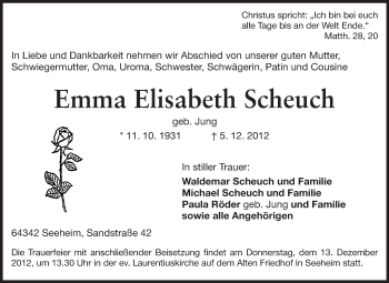 Traueranzeige von Emma Elisabeth Scheuch von Echo-Zeitungen (Gesamtausgabe)