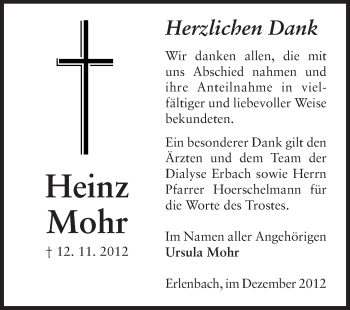 Traueranzeige von Heinz Mohr von Odenwälder Echo