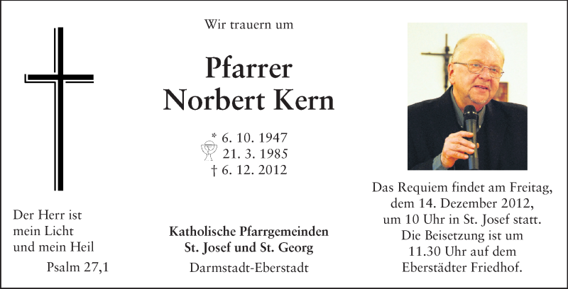  Traueranzeige für Norbert Kern vom 12.12.2012 aus Echo-Zeitungen (Gesamtausgabe)
