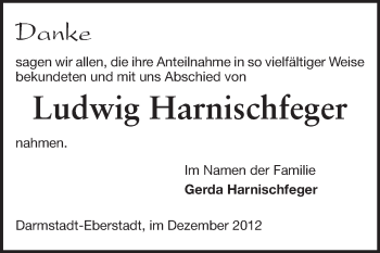 Traueranzeige von Ludwig Harnischfeger von Echo-Zeitungen (Gesamtausgabe)