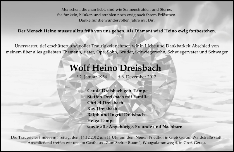 Traueranzeige für Wolf Heino Dreisbach vom 12.12.2012 aus Echo-Zeitungen (Gesamtausgabe)