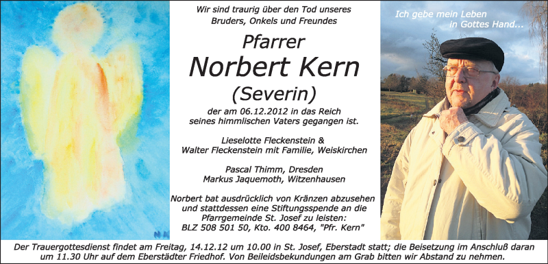  Traueranzeige für Norbert Kern vom 13.12.2012 aus Echo-Zeitungen (Gesamtausgabe)