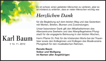 Traueranzeige von Karl Baum von Echo-Zeitungen (Gesamtausgabe)