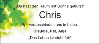 Traueranzeige von Chris  von Rüsselsheimer Echo, Groß-Gerauer-Echo, Ried Echo