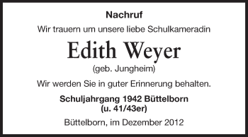 Traueranzeige von Edith Weyer von Rüsselsheimer Echo, Groß-Gerauer-Echo, Ried Echo
