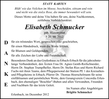 Traueranzeige von Elisabeth Schmucker von Odenwälder Echo