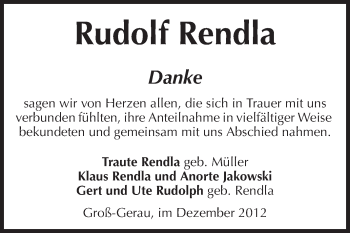 Traueranzeige von Rudolf Rendla von Rüsselsheimer Echo, Groß-Gerauer-Echo, Ried Echo