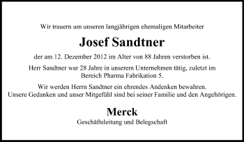 Traueranzeige von Josef Sandtner von Echo-Zeitungen (Gesamtausgabe)