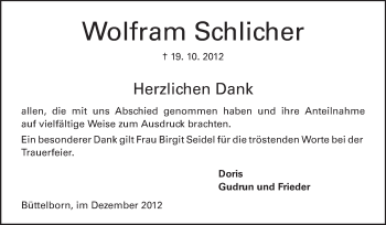 Traueranzeige von Wolfram Schlicher von Rüsselsheimer Echo, Groß-Gerauer-Echo, Ried Echo