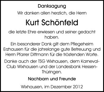 Traueranzeige von Kurt Schönfeld von Echo-Zeitungen (Gesamtausgabe)
