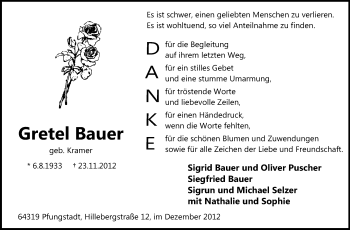 Traueranzeige von Gretel Bauer von Echo-Zeitungen (Gesamtausgabe)