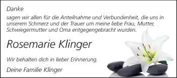 Traueranzeige von Rosemarie Klinger von Echo-Zeitungen (Gesamtausgabe)