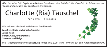 Traueranzeige von Charlotte Täuschel von Echo-Zeitungen (Gesamtausgabe)