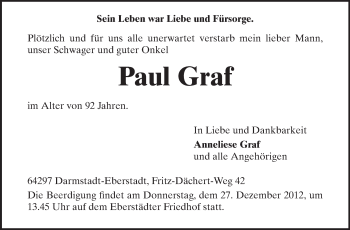 Traueranzeige von Paul Graf von Echo-Zeitungen (Gesamtausgabe)