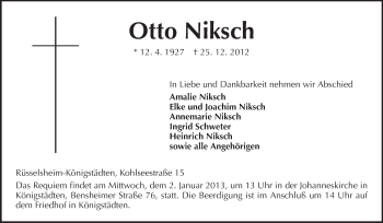 Traueranzeige von Otto Niksch von Rüsselsheimer Echo, Groß-Gerauer-Echo, Ried Echo