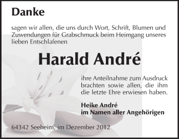 Traueranzeige von Harald Andre von Echo-Zeitungen (Gesamtausgabe)
