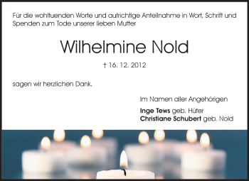 Traueranzeige von Wilhelmine Nold von Rüsselsheimer Echo, Groß-Gerauer-Echo, Ried Echo