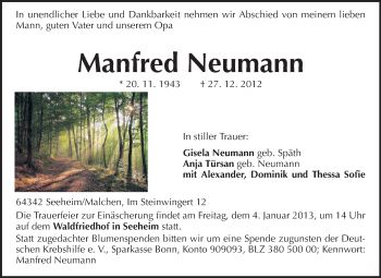 Traueranzeige von Manfred Neumann von Echo-Zeitungen (Gesamtausgabe)