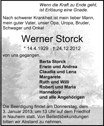 Traueranzeige von Werner Storck von Rüsselsheimer Echo, Groß-Gerauer-Echo, Ried Echo