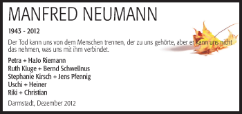 Traueranzeige von Manfred Neumann von Echo-Zeitungen (Gesamtausgabe)
