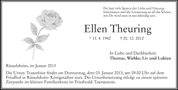 Traueranzeige von Ellen Theuring von Rüsselsheimer Echo, Groß-Gerauer-Echo, Ried Echo