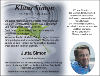 Traueranzeige von Klaus Simon von Rüsselsheimer Echo, Groß-Gerauer-Echo, Ried Echo