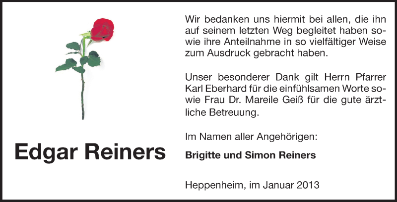  Traueranzeige für Edgar Reiners vom 05.01.2013 aus Starkenburger Echo