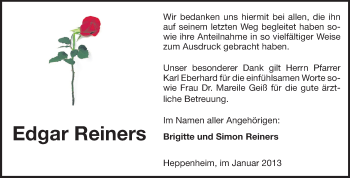 Traueranzeige von Edgar Reiners von Starkenburger Echo