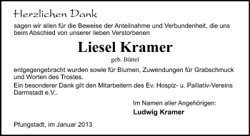 Traueranzeige von Liesel Kramer von Echo-Zeitungen (Gesamtausgabe)