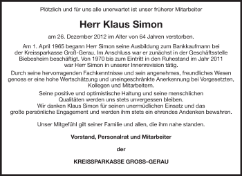 Traueranzeige von Klaus Simon von Rüsselsheimer Echo, Groß-Gerauer-Echo, Ried Echo