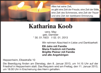 Traueranzeige von Katharina Koob von Starkenburger Echo