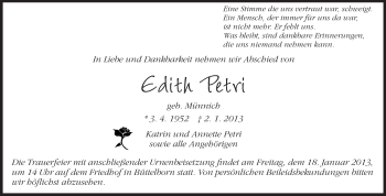 Traueranzeige von Edith Petri von Rüsselsheimer Echo, Groß-Gerauer-Echo, Ried Echo