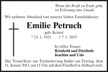 Traueranzeige von Emilie Petruch von Echo-Zeitungen (Gesamtausgabe)