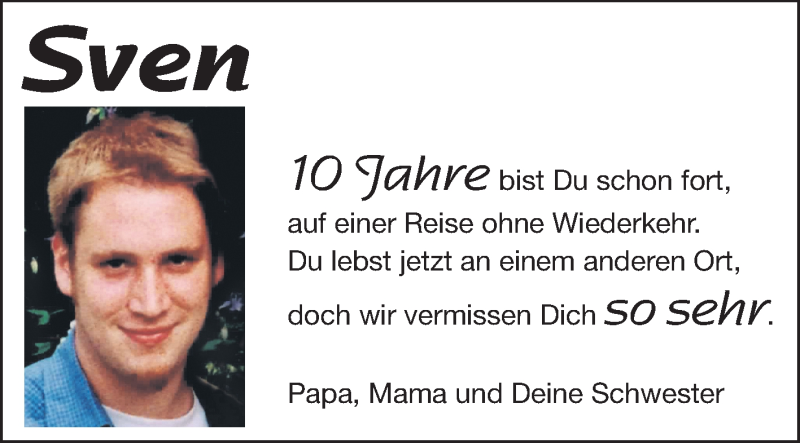  Traueranzeige für Sven  vom 10.01.2013 aus Odenwälder Echo