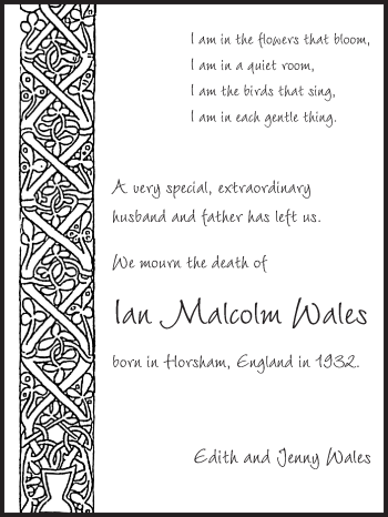 Traueranzeige von Ian Malcom Wales von Echo-Zeitungen (Gesamtausgabe)