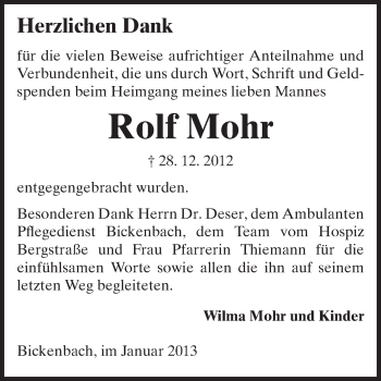 Traueranzeige von Rolf Mohr von Echo-Zeitungen (Gesamtausgabe)