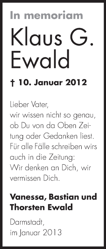 Traueranzeige von Klaus Ewald von Echo-Zeitungen (Gesamtausgabe)
